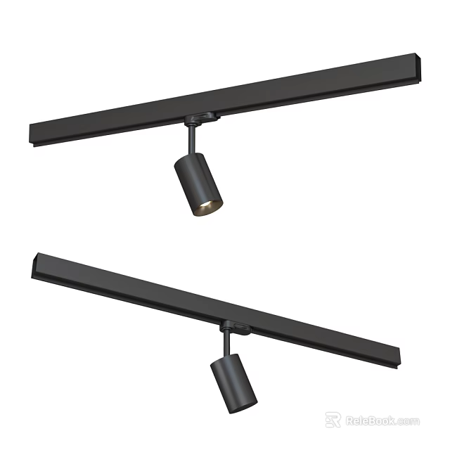 Modern Black Track Mounted Downlights and Spotlights with Sleek Design for Ceiling Lighting 3d model 