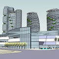 Modern Commercial Complex Interior With Multi Level Staircases Water Fountains And Palm Trees