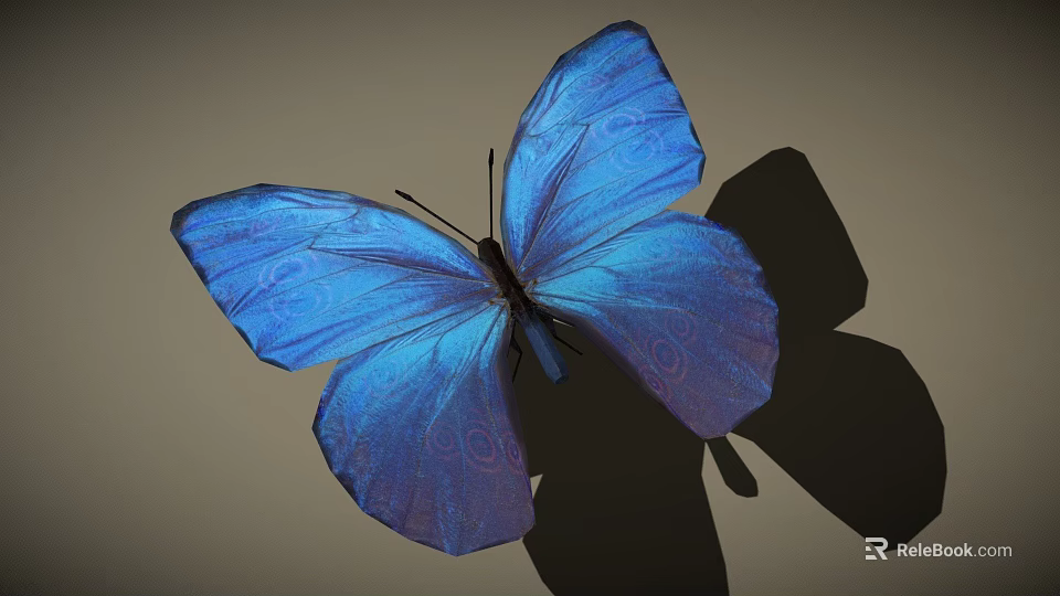 Vibrant Blue Butterfly With Iridescent Wings Casting Soft Shadow on Neutral Background 3d model 