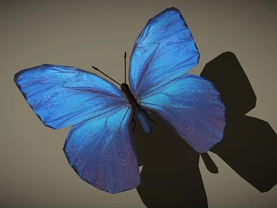 Vibrant Blue Butterfly With Iridescent Wings Casting Soft Shadow on Neutral Background 3d model