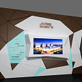Modern Geometric Background Wall With White Brown Blue Accents Featuring Cityscape Display Screen 3d model