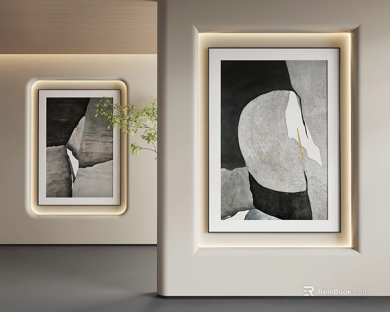 Abstract Painting Framed Wall Art In Modern Interior With Geometric Shapes And Neutral Tones 3d model 