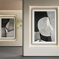 Abstract Painting Framed Wall Art In Modern Interior With Geometric Shapes And Neutral Tones