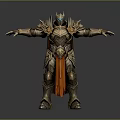 Mythical Warrior In Ornate Golden Armor With Orange Cape And Helmet