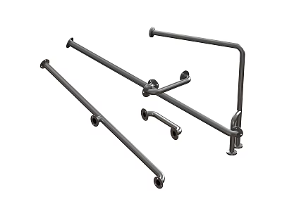 Stainless Steel Safety Railings Featuring Straight Curved Designs And Mounting Hardware 3d model