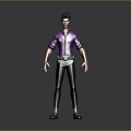 Man Wearing Purple Shirt Gray Pants And Green Belt In 3D Character Standing Pose