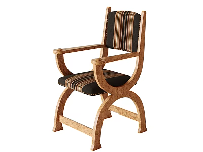 Comfortable Classic Single Chair With Wooden Frame Armrests And Striped Upholstery 3d model
