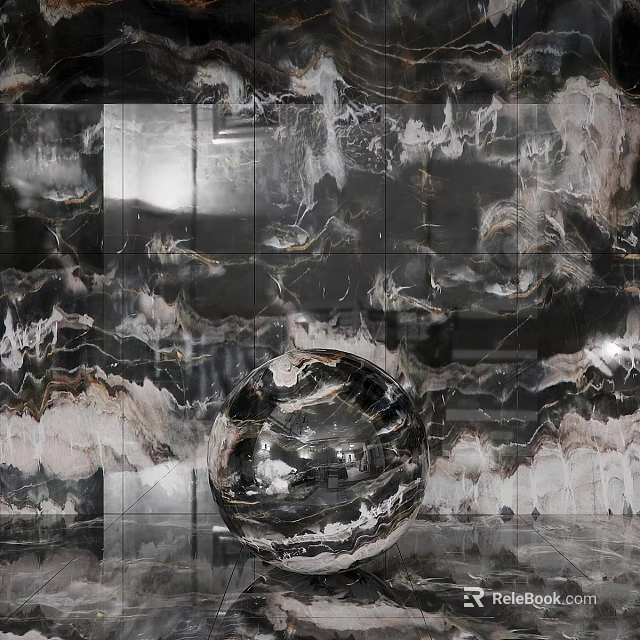 Contemporary Spherical Component With Shiny Surface On Marble Texture Paneled Wall 3d model 