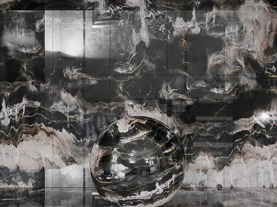 Contemporary Spherical Component With Shiny Surface On Marble Texture Paneled Wall 3d model