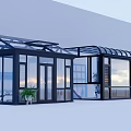 Modern Glass Sunroom With Black Frame Transparent Glass Walls And Curved Roof