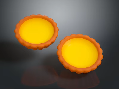 Two Fresh Baked Egg Tarts With Golden Yellow Filling And Orange Fluted Crust 3d model