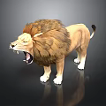Realistic 3D Lion Model With Roaring Expression Standing On Reflective Black Surface 3d model