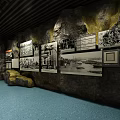 Cultural Center Exhibition Hall Featuring Stone Wall Background And Historical Artifacts In Display Cases