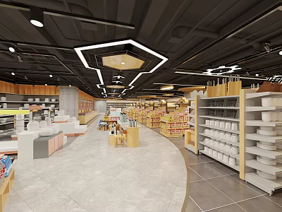 Supermarket Department Store Interior With Well Arranged Shelves Organized Product Displays Modern Lighting And Spacious Layout 3d model