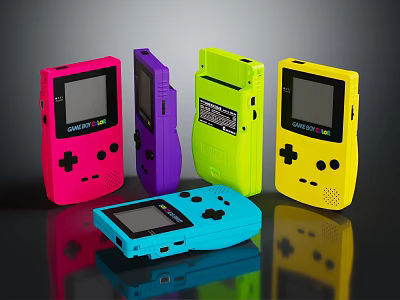 Retro Handheld Game Consoles With Various Colorful Designs For Entertainment Electronics 3d model