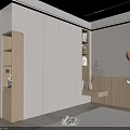 Modern White Wardrobe With Wooden Shelves And Built in Lighting For Minimalist Bedroom Storage