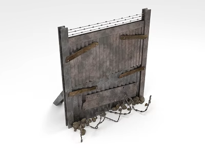 Medieval Wooden Gate Structure With Vertical Planks Metal Reinforcements And Chain Details 3d model