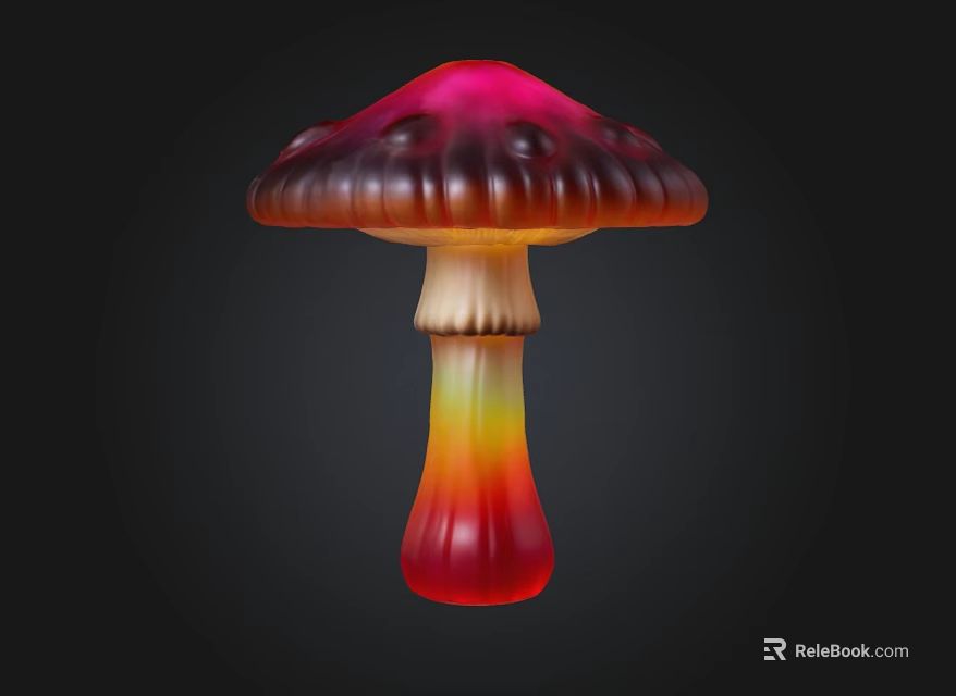Vibrant Red And Yellow Gradient Mushroom Plant With Glossy Cap And Smooth Stem 3d model 