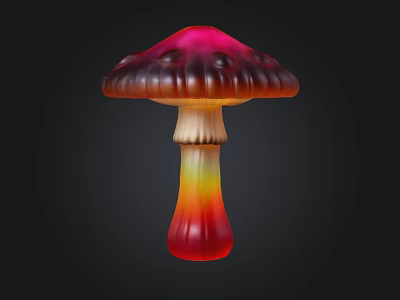 Vibrant Red And Yellow Gradient Mushroom Plant With Glossy Cap And Smooth Stem 3d model