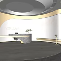 Modern Front Desk Reception With Marble Countertop Circular Ceiling Light And Wavy Wall Design 3d model