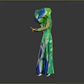 Game and Movie Character Wearing Green Blue Leaf Patterned Hooded Robe with Flowing Design