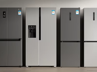 Modern Style Various Refrigerators with Side by Side and Multi Door Designs in Gray Silver 3d model