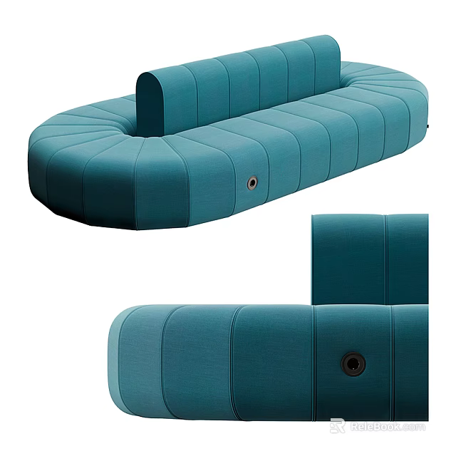 Modern Teal Sectional Sofa with Rounded Shape Tufted Upholstery and Modular Design 3d model