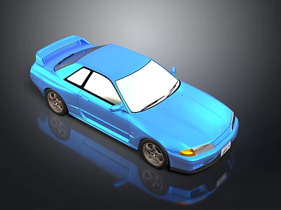 Glossy Blue Two Door Sports Car With Rear Spoiler And Reflective Surface 3d model