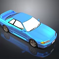 Glossy Blue Two Door Sports Car With Rear Spoiler And Reflective Surface