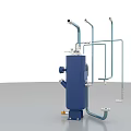 Industrial Equipment Featuring Blue Cylindrical Tank With Pipes Valves And Support Base