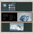 Modern Wall Display with Digital Screen Abstract Design and Prehistoric Planet Poster 3d model