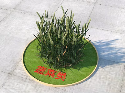 Fresh Vegetable Plants With Green Leaves On Circular Garden Mat 3d model