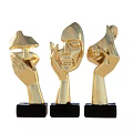 Golden Abstract Face Hand Shaped Decorative Ornament Set With Black Bases