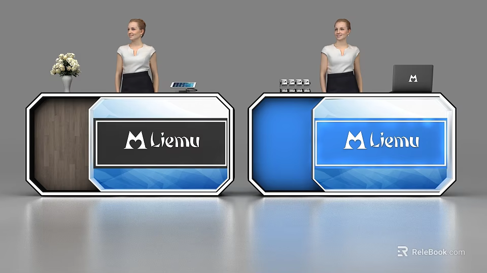 Modern Liemu Reception Desk With Blue Black Design And Professional Receptionists 3d model 
