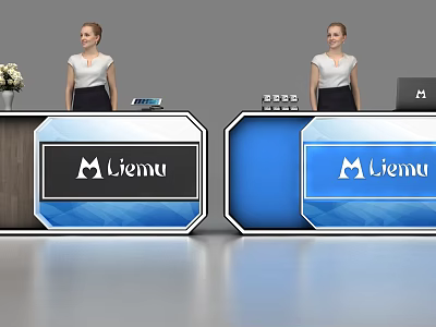 Modern Liemu Reception Desk With Blue Black Design And Professional Receptionists 3d model