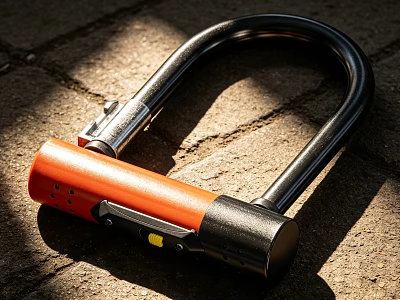 Orange And Black U Lock On Brick Ground With Sunlight Shadow 3d model