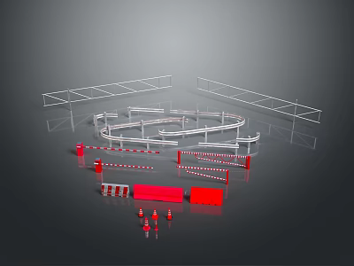 Various Safety Barriers And Traffic Control Devices With Metal Fences Red Barricades And Cones 3d model