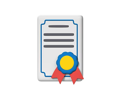 Official Document Certificate With Medal Badge Blue Yellow Center Red Ribbon 3d model