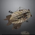 Steampunk Airship Structure With Striped Envelope Red Motifs And Propellers 3d model