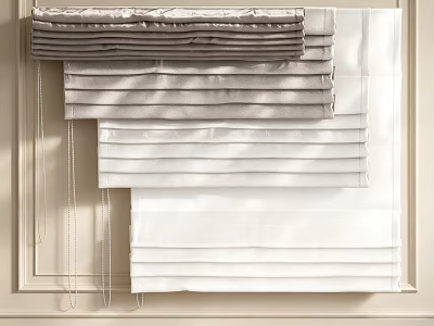 Pleated Roman Blinds In Gray And White Fabric For Home Window Decor 3d model