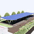 Modern Solar Panel Covered Parking Lot With Electric Vehicle Charging Stations