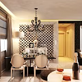 Elegant Modern Dining Living Room Interior With Chandelier Dining Table Sofa And Window