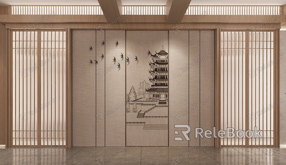 New Chinese painting partition screen model