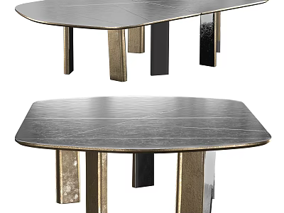 Sleek Modern Dining Table Featuring Oval Dark Wood Top And Gold Black Metal Legs Design 3d model