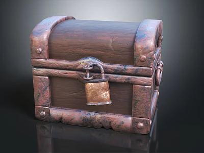 Vintage Wooden Chest With Metal Corners And Brass Lock Decorative Design 3d model