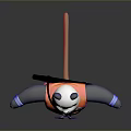 3D Panda Character In Orange Purple Outfit With Purple Sash And Black Staff On Back