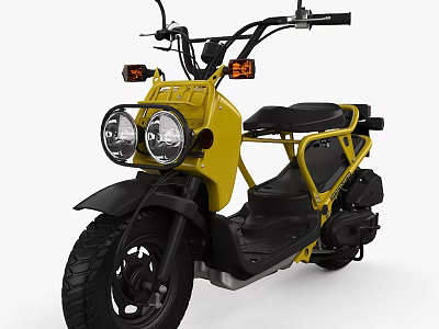 Yellow Compact Scooter Motorcycle With Dual Round Headlights Black Seat And Wheels 3d model