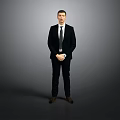 Professional Man in Black Suit White Shirt and Tie Standing Against Gray Background