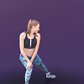 Woman Doing Stretching With Red Hair In Black Sports Bra And Blue Patterned Leggings