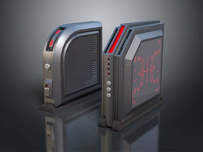 Vintage Electronic Control Panels With Black Casing And Red Display Lights 3d model